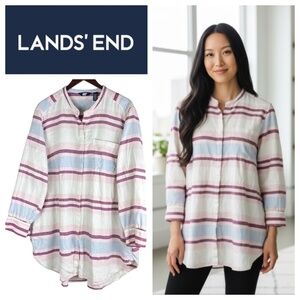 Lands End Shirt Top Button Down Tunic Sz 2X 3X 20W 22W Striped Flannel Mandarin